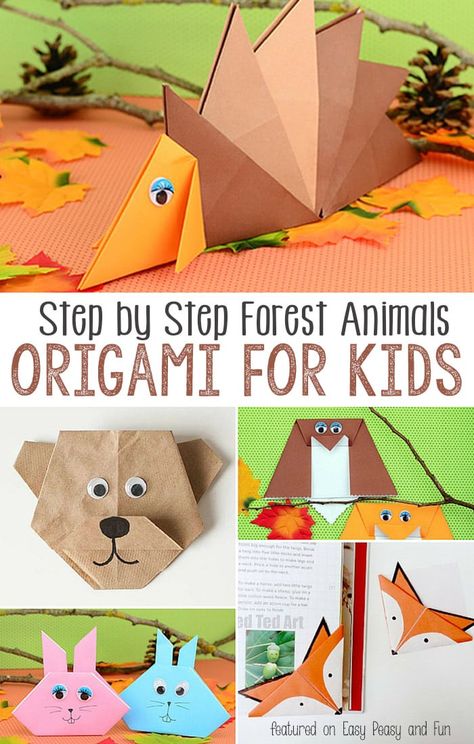 Forest Animals Origami For Kids - A bunch of lovely easy to follow step by step instructions Origami Kids, Origami For Kids, Snake Crafts, Origami Frog, Owl Kids, Origami Fish, Folding Origami, Christmas Origami, Things To Make