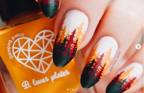 Fun Nail Art Designs, November Nail Designs, Turkey Nails, Fall Thanksgiving Nails, Thanksgiving Nail Designs, Thanksgiving Nail, November Nails, Tree Nails, Plaid Nails