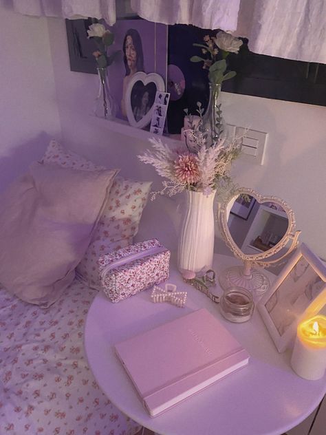 #coquette #oliviarodrigo Purple Coquette Room, Coquette Furniture, Purple Coquette, Bedroom Purple, Pink Core, Bloxburg Builds, Purple Rooms, Messy Room, Bedroom Idea