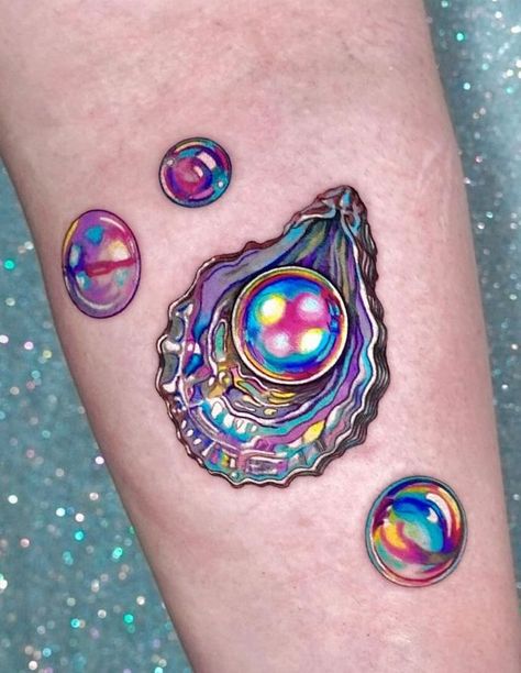 Sparkly Tattoo Ideas, Hologram Tattoo, Sea Glass Tattoo, Oil Slick Tattoo, Sprinkle Tattoo, Holographic Tattoo, Cute Colorful Tattoos, Opal Tattoo, Pearl Tattoo