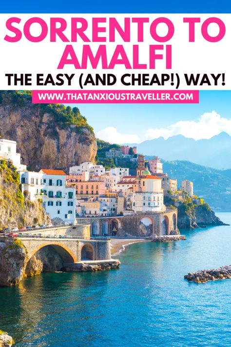 Planning a trip to the Amalfi Coast in Italy, and wondering "how do I get from Sorrento to Amalfi?" Get all the info you need, with this guide to traveling from Sorrento to Amalfi by bus! Giving you step by step instructions to buying a bus ticket at Sorrento train station, to which side of the bus to sit on for the best views of the Amalfi Coast, you'll make your trip easy - and you'll also learn how you can travel by ferry instead! #AmalfiCoast #Sorrento #Amalfi #ItalyTravel Amalfi Coast Hotels, Bus Ticket, Italy Itinerary, Explore Italy, Italy Travel Tips, Travel Italy, Italy Travel Guide, Beach Shop, The Amalfi Coast