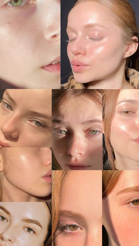 A collage made with 9 pictures. There are girls who have beautiful, clear and glowing skin and red or blond hair. For clear skin inspo. Vision Board Clear Skin, Clear Skin Vision Board, Skin Vision Board, Clear Skin Aesthetic, Blond Hair Girl, Red Hair Girl, Pale White Skin, Skin Aesthetic, White Skin Tone