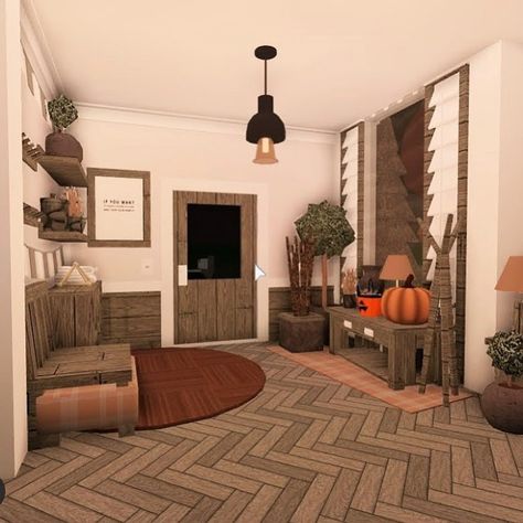 Entry Room Bloxburg, Bloxburg Entry Room Ideas, Space Fillers In Bloxburg, Bloxburg Fall Entryway, Bloxburg Fall Dining Room, Roblox Bloxburg Entryway Ideas, Autumn Bloxburg House Interior, Entry Way Bloxburg Ideas, Bloxburg Autumn Living Room