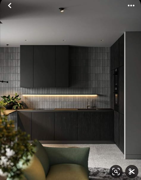 Small Kitchen Condo, Minimal Kitchen Design, Grey Kitchen Island, Hotel Room Design, House Design Kitchen, Kitchen Room Design, Kitchen Furniture Design, Kitchen Inspiration Design, Black Kitchens