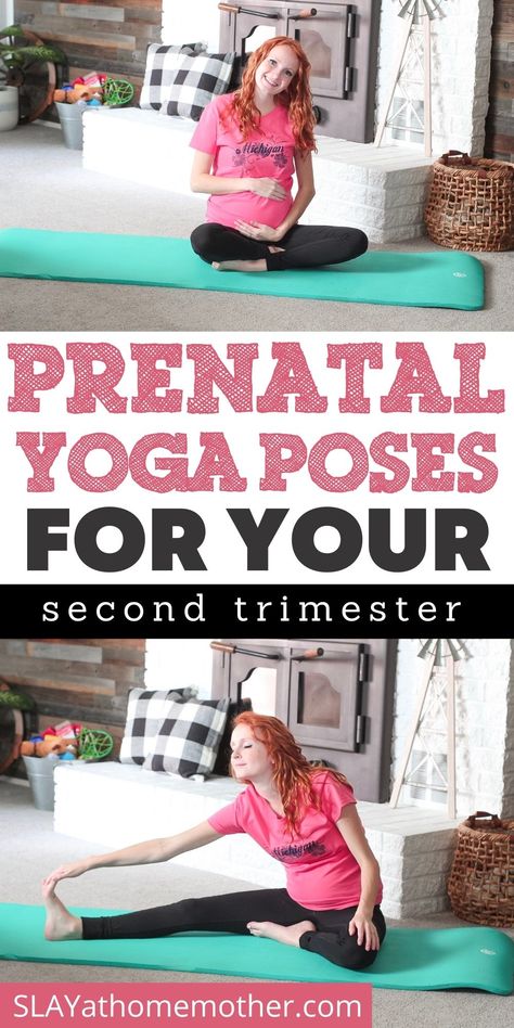 Eight Easy Prenatal Yoga Poses for beginners - help alleviate back pain, hip and thigh pain, and relax during the second trimester of pregnancy with these simple yoga poses that are safe during pregnancy. #prenatal #yoga #yogaposes #slayathomemother #prenatalyoga #secondtrimester #2ndtrimester Second Trimester Workouts, Yoga For Two, Yoga For Pregnant Women, Prenatal Yoga Poses, Pregnancy Yoga Poses, Pregnancy Stretches, Motivație Fitness, High Risk Pregnancy, Prenatal Workout