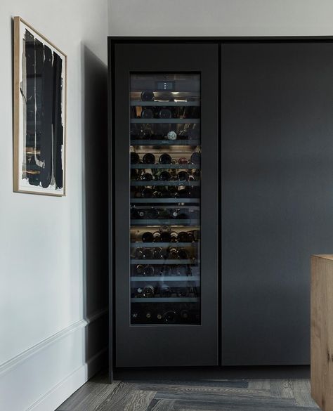 Wine Refrigerator Cabinet Built Ins, Wine Refrigerator Cabinet, Oak Wood Kitchen, Tall Cabinets, Tall Kitchen Cabinets, Cabinet Fronts, Wood Kitchen Island, Built In Refrigerator, Kitchen Solutions