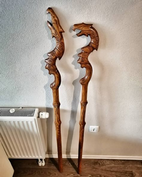 Skyrim Crafts, Magic Equipment, Dragon Staff, Dragon Priest, Staff Magic, Wizard Staff, Hand Carved Walking Sticks, North Macedonia, Fantasy Props