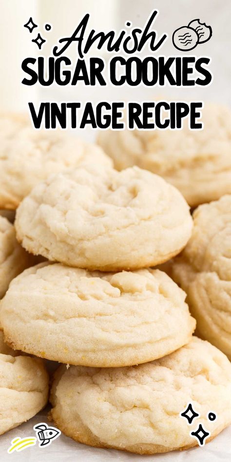 Our buttery soft Amish sugar cookies are a vintage recipe that you will be glad you discovered once you take a bite. Fluffy Soft Sugar Cookies, Soft Drop Cookies, Amish Sugar Cakes, Cheryls Sugar Cookies Recipe, Drop Sugar Cookies Easy, Sugar Cakes Old Fashioned, Amish Sugar Cookies Taste Of Home, Drop Sugar Cookies Soft, Easy Soft Cookies