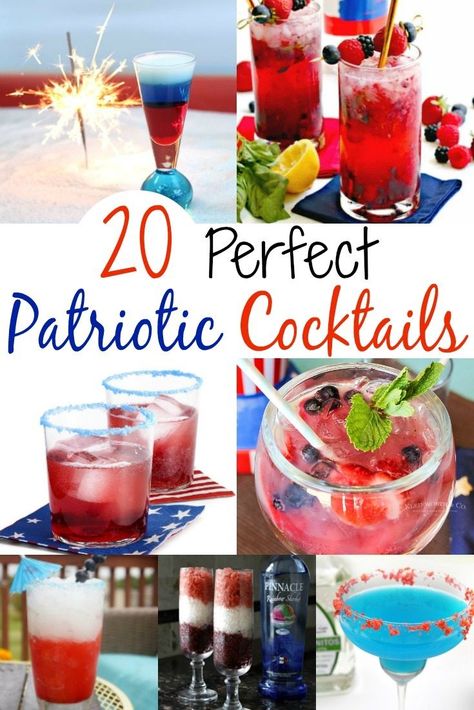 20 Perfect Patriotic Cocktails with red white and blue layered drinks, blue cocktails, red drinks, and other red white and blue mixed drinks recipes.   #patrioticCockatils #RedDrinks RedWhiteAndBlueMixedDrinks #BlueCocktails #MyTurnforus #FourthOfJulyCocktails July Cocktails, Summer Party Drink, Summer Sangria Recipes, Patriotic Drinks, Patriotic Recipes, Patriotic Cocktails, 4th Of July Cocktails, Turtle Brownies, Best Summer Cocktails