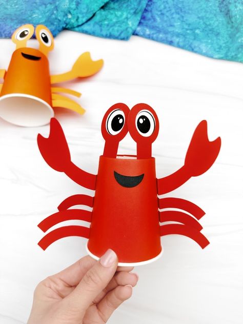 Crab Paper Cup Craft For Kids (Free PDF Template) 3d Crab Craft, Crab Crafts For Kids, Lobster Crafts, Crab Craft, Scuba Vbs, Crab Crafts, Paper Cup Crafts, Crab Art, Kids Craft Supplies