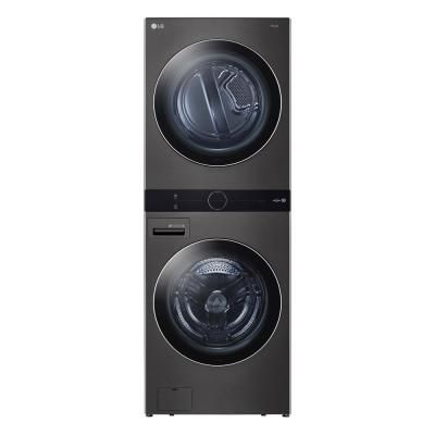 27 in. Black Steel WashTower Laundry Center with 4.5 cu. ft. Front Load Washer and 7.4 cu. ft. Gas Dryer Lg Washtower, Lg Washer, Stackable Washer And Dryer, Laundry Center, Steel Tub, Gas Dryer, Laundry Dryer, Tempered Glass Door, Front Load Washer