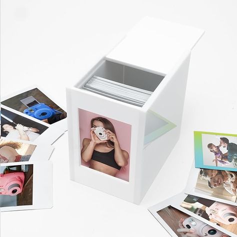 Amazon.com - Acrylic Instax Mini Polaroid Frame and Photo Storage Box - Rustic Wedding Guest Book Alternative for Reception and Registry; Decorative Album with 2x3 Picture Frame for Photos and Sliding Lid; (White) Mini Polaroid Display, Acrylic Polaroid, Instax Mini Frame, Instax Mini Ideas, Photo Album Display, Frame Polaroid, Instax Frame, Photo Storage Box, Cute Picture Frames