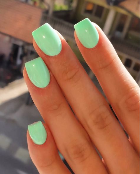 Spring And Summer Nail Colors, Easter Solid Color Nails, Full Set Nails Acrylic Short Summer, Solid Color Nails With Accent Nail, Early Spring Nails Solid Colors, Beach Nails One Color, Spring Nail Solid Colors, Bright Shellac Nails, Short Acrylic Nails Bright Colors