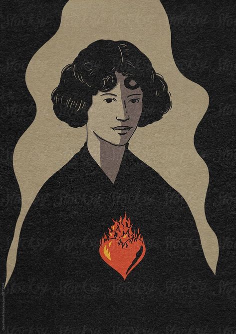 Monochromatic illustration of a woman with heart on fire, symbolically representing the flames of love. The artwork is finished with fine textures for best enjoyment in high resolution. Fire Illustration Draw, Monochromatic Illustration, Heart Organ, Heart On Fire, Heart Illustration, Tarot Art, True Art, Fire Heart, Heart Art