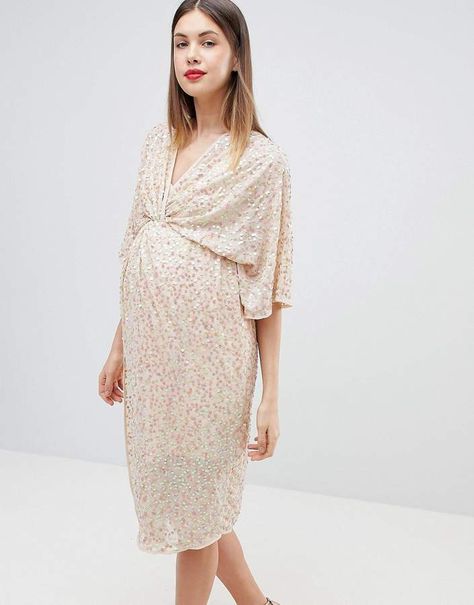 ASOS Maternity ASOS DESIGN MATERNITY scatter sequin knot front kimono midi dress Maternity Office Wear, Elegant Maternity Dresses, Maternity Evening, Inspiration Pics, Sequin Kimono, Asos Maternity, Midi Dress Style, Maternity Gowns, Pregnancy Outfits