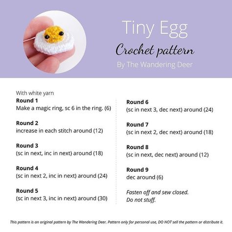 Tiny egg! E is for egg! 🍳 #wanderingdeercal is all about making a tiny amigurumi for each letter of the alphabet! If you make one… | Instagram E Is For Egg, Egg Amigurumi, Tiny Amigurumi, Magic Ring, The Alphabet, Deer, Alphabet, Egg, Crochet Patterns