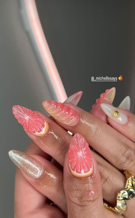 Fruit Nail Designs, Fruit Nail Art, August Nails, Nails Yellow, Summery Nails, Her Nails, White Nail, Fire Nails, Funky Nails