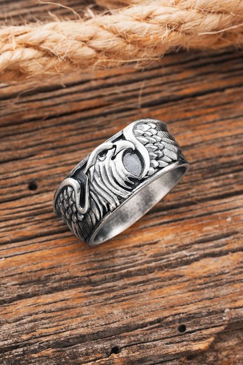 Eagle Rings For Men, Bird Ring, Bird Rings, Gents Ring, Eagle Ring, Animal Ring, Silver Eagle, Silver Eagles, Style Gothic