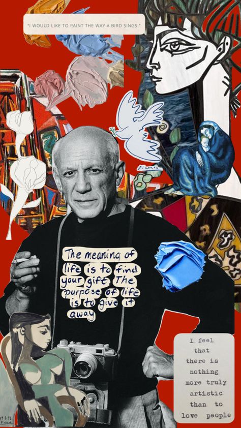 Picasso Iphone Wallpaper, Pablo Picasso Aesthetic, Pablo Picasso Artist Research Page Gcse, Pablo Picasso Wallpaper, Picasso Artist Research Page, Pablo Picasso Collage, Picasso Wallpaper, Famous Collage Artists, Picasso Aesthetic