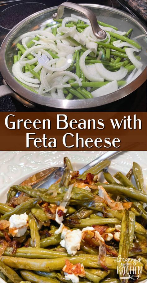 Sautéed Green Beans with Feta Cheese Green Beans With Feta, Green Beans And Onions, Feta Cheese Recipes, Sauteed Green Beans, Gluten Free Sides Dishes, String Bean, Green Bean Recipes, Green Bean Casserole, Bean Casserole