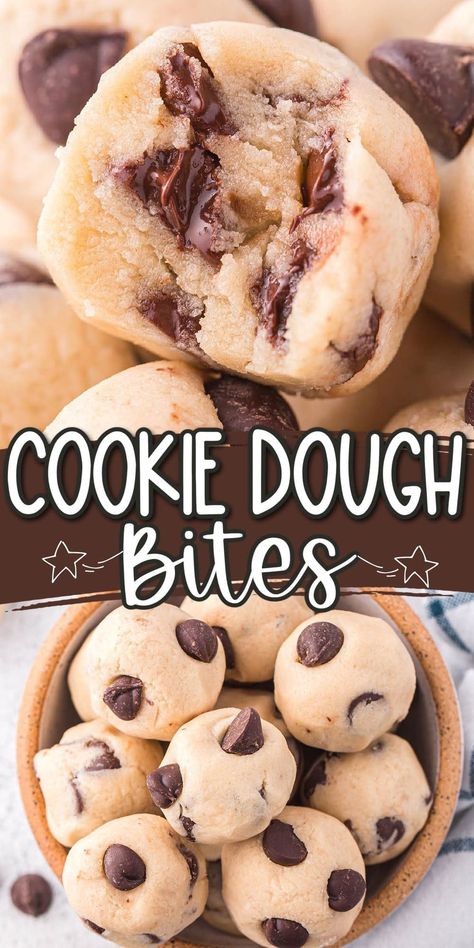 Edible Cookie Dough Bites, Chocolate Chip Cookie Dough Bites, Cookie Dough Bites, Edible Cookies, Edible Cookie Dough, Chocolate Chip Cookie Dough, Best Dessert Recipes, Dough Recipe, Chocolate Chip Cookie