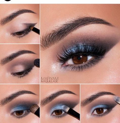 Beautiful Blue And Black Eye Makeup!!! #Beauty #Trusper #Tip Makeup Colourful, Smokey Eyes Tutorial, Winter Make Up, Makeup Winter, Makeup Cantik, Eyes Ideas, Makeup Skills, Black Eye Makeup, Blue Smokey Eye