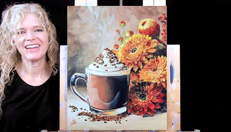 Michelle The Painter Tutorials, Pumpkin Spiced Coffee, Michelle The Painter, Beginner Acrylic Painting, Paint Pumpkin, Youtube Painting, Paint With Acrylics, Coffee Mocha, Draw And Paint