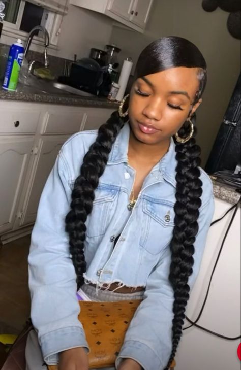 Two Low Ponytail Braids, Two Low Braided Ponytails, Flower Afro, Hairstyles With Curled Hair, Cute Weave Hairstyles, Quick Styles, Buns Hairstyles, Low Ponytails, Hair Braid Patterns