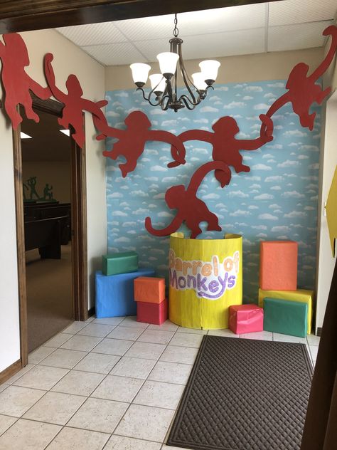 Board Game Party Decorations Diy, Board Game Hallway Theme, Vbs Classroom Decorating Ideas, Board Game Theme Decorations, Crafts For Twists And Turns Vbs, Game On Vbs Decorations, Twists & Turns Vbs Decorations, Board Game Vbs Decorations, Board Game Theme Party Decorations