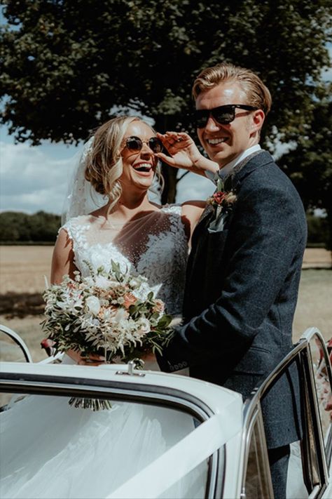 Bride in an illusion neck wedding dress with sunglasses smiling at the groom who also wears sunglasses | bridal accessories | groom accessories | wedding sunglasses | summer wedding | Patrick Partridge Photography Bride With Sunglasses, Sunglasses Wedding Photos, Groom Sunglasses, Fun Wedding Pictures, Festival Style Wedding, Wedding Sunglasses, Neck Wedding Dress, Wedding Converse, Rock Dresses