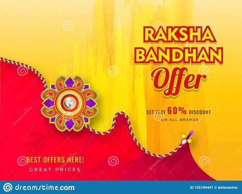 Sale banner or poster design with 60 discount offer and beautiful rakhi Wristband for Raksha Bandhan celebration concept by Allies Interactive Rakhi Bandhan, Offer Poster, Raksha Bandhan, Sale Banner, Discount Offer, Graphic Design Inspiration, Sale Poster, Stock Illustration, Poster Design