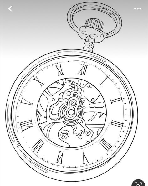 Pocket Watch Drawing, Time Clock Tattoo, Pocket Watch Tattoo Design, Watch Tattoo Design, Clock Stencils, Clock Drawings, Pocket Watch Tattoos, Watch Drawing, Watch Tattoo