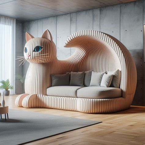 Cat Inspired Sofa Design Funny Beds, Bed Humor, Cat Sofa, Cat Heaven, Cat Couch, Unusual Furniture, Cat Toilet, Unique Chair, Tiny Apartment