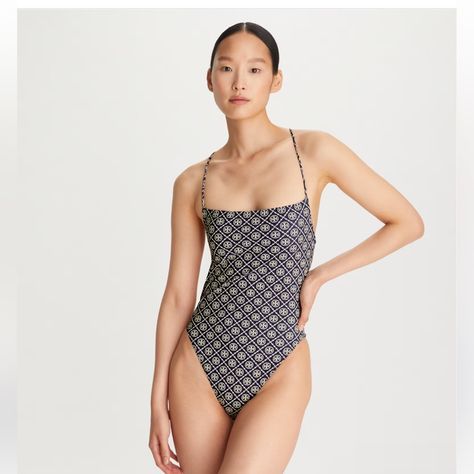 Tory Burch Monogram One Piece Swimsuit New Nwt Dark Blue, And Off White. Padded Bra In Lining, Adjustable Straps For Back. Comment For Any Questions! Underwire Bathing Suits, T Monogram, Tank Swimsuit, One Piece Swimsuit White, 1 Piece Swimsuit, Blue Gingham, Black Swimsuit, Swim Suit, Tweed Jacket