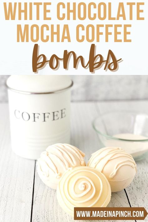 Coffee Bombshell Recipe, White Mocha Coffee, Coffee Bomb Recipe, White Chocolate Mocha Coffee, Coffee Bomb, Chocolate Mocha Coffee, French Vanilla Coffee, Diy Hot Chocolate, Hot Chocolate Cocoa