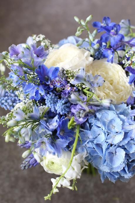 Blue And Purple Hydrangea Bouquet, Blue Purple And White Wedding Flowers, Blue And Purple Bouquet, Periwinkle Bouquet, Purple Hydrangea Bouquet, Blue Bouquets, Blue Hydrangea Bouquet, Prom Flowers Bouquet, Periwinkle Wedding