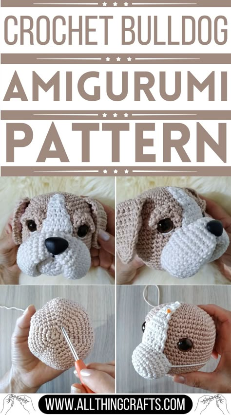 Crochet Bulldog Amigurumi Pattern For Beginners - All Thing Crafts Crochet English Bulldog Pattern Free, Bulldog Crochet Pattern Free, Crochet Bulldog Pattern Free, Georgia Bulldogs Crochet, Crochet Bulldog, Squishy Crochet, Crochet Figures, Crochet Giraffe Pattern, Toy Bulldog