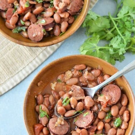 Instant Pot Mexican Pinto Beans Pinto Beans And Sausage, Sausage Bowls, Instant Pot Pinto Beans, Mexican Pinto Beans, Instant Pot Mexican, Sage Stuffing, Pinto Bean Recipes, Beans And Sausage, Sandwich Bread Recipes