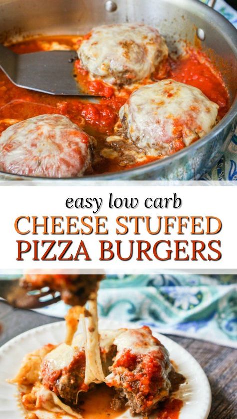 Cheese Stuffed Pizza, Burger Dinner, Easy Low Carb Dinner, Easy Skillet Dinner, Stuffed Burgers, Stuffed Pizza, Pizza Dinner, Low Carb Low Fat Recipes, Pizza Burgers