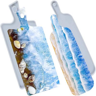 Create a platter with a nice handle for hanging and easy serving. Ideal size for holding meat, vegetables, food, cups, dishes or bowls, etc. | Rosecliff Heights Cheese Board Epoxy Resin Silicone Molds w / Handles & Holes For Serving Tray, Platter, Large Rectangle Plastic in Blue / Brown Food Cups, Vegetables Food, Resin Art Supplies, Handmade Mirror, Fruit Holder, Baking Clay, Tray Diy, Silicone Resin Molds, Silicone Moulds