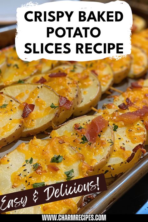 Discover how to make crispy baked potato slices that are not only quick but also incredibly tasty! This simple recipe transforms regular potatoes into delightful baked slices, perfect for a snack or a side dish. Using just plain potatoes, a bit of olive oil, salt, and your favorite seasonings, you can achieve a delicious crunch that everyone will love. Whether you enjoy them with dinner or as a standalone treat, this baked potato slices recipe ensures you're serving versatility on your table. Baked Potatoes Slices In The Oven, Slice Potatoes In Oven, Cheesy Sliced Potatoes, Sliced Baked Potatoes In The Oven, Potato Slices In Oven, Sliced Potatoes In The Oven, Oven Cheesy Potatoes, Baked Slices, Creamy Chicken Curry