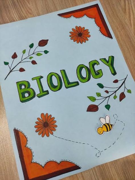 Project Design Ideas School Folder, Biology Book Cover Design Aesthetic, Biology Index Design, Science Projects Cover Page Ideas, Urdu Project Cover Page Ideas, School Folder Design Diy Ideas, Biology Notebook Cover Ideas Aesthetic, Biology Heading Design, Bio Practical File Cover Ideas