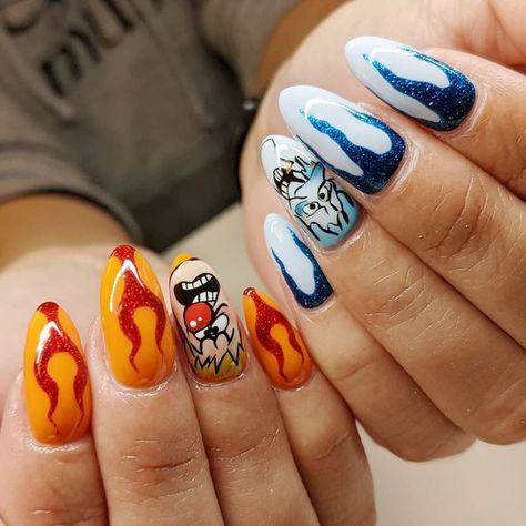 Snow Miser Heat Miser Nails, Miser Brothers Nails, Heat Miser And Snow Miser Nails, Christmas Movie Nails, Mr Heat Miser, Snow Miser, Heat Miser, Snow Nails, 2024 Christmas