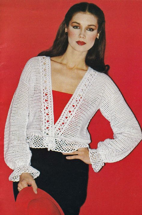 Peplum Blouse Pattern, Vintage Filet Crochet, Peplum Cardigan, Lacey Blouse, Cardigan Sweater Pattern, Crochet Blouse Pattern, Peplum Lace, Retro Sewing Patterns, Crochet With Cotton Yarn