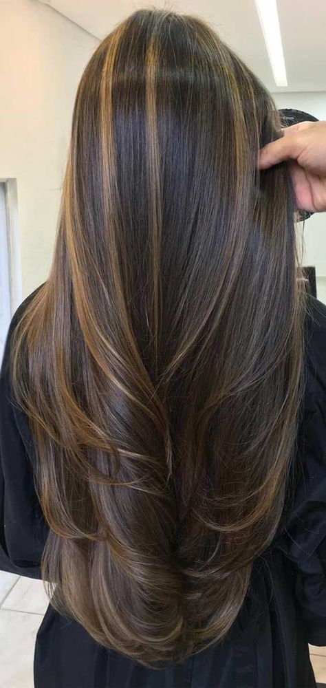 Best Hair Color Trends Long Dark Brown Hair, Dark Brown Hair With Blonde Highlights, Nana Afterschool, Babylights Hair, Long Hair Highlights, Coffee Hair, Hair Dyes, Brown Hair With Blonde Highlights, Caramel Highlights