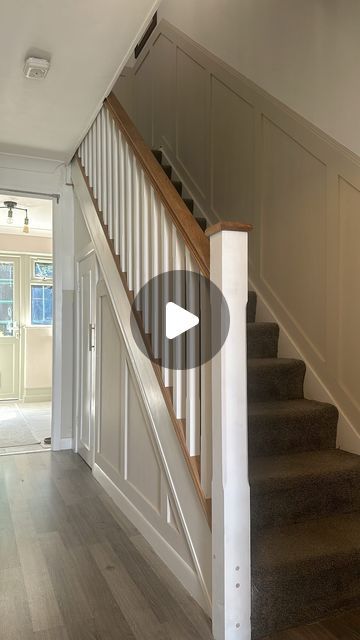 Finish Stairs, Stair Renovation, Oak Handrail, White Staircase, Staircase Makeover, Newel Posts, 70s Style, 70s Fashion, White Oak