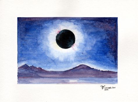 Original, hand-painted watercolor of a solar eclipse over a cold landscape. 4″ x 6″ Solar Eclipse Drawing Easy, Solar Eclipse Art Lesson, Eclipse Watercolor, Solar Eclipse Watercolor, Solar Eclipse Painting, Lunar Eclipse Painting, Solar Eclipse Photography, Solar Eclipse Facts, Eclipse Photography