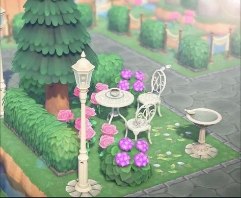 Animal Crossing Area Ideas, Outdoor Sitting, Animal Crossing 3ds, Animal Crossing Guide, Outdoor Sitting Area, Animal Crossing Wild World, Pink Cottage, Animal Crossing Villagers, New Animal Crossing