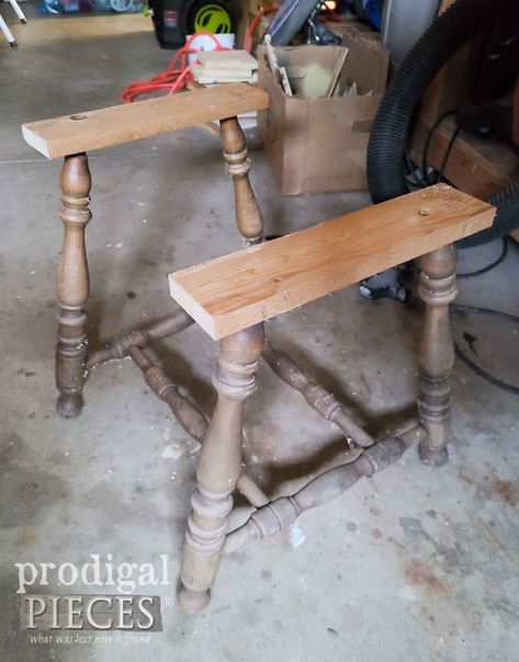 Upcycled Broken Chair Base Assembly | prodigalpieces.com Chair Parts Repurposed Ideas, Repurpose Table Top, Diy Chair Legs Ideas, Diy Stools Wooden Easy, Bar Stools Upcycle, Diy Kitchen Chairs, Repurpose Chairs, Suitcase Furniture, Recycling Furniture