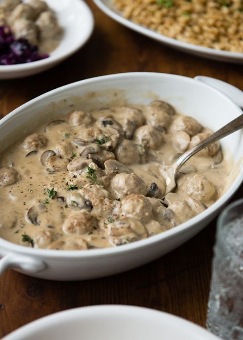 Creamy, delicious Meatball Stroganoff | DesignMom.com Chicken Meatball Stroganoff Recipe, Stroganoff Recipe Meatball, Slow Cooker Meatball Stroganoff, Stroganoff With Meatballs, Meatball Stroganoff Recipe Easy, Turkey Meatball Stroganoff, Easy Stroganoff, Beef Stroganoff Meatballs, Stroganoff Recipes